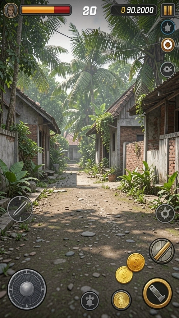 Screenshot aplikasi SURGA19 menampilkan karakter utama dalam pertarungan.